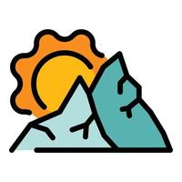 solig bergen ikon Färg översikt vektor