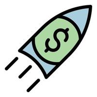 Geld Rakete Symbol Farbe Umriss Vektor