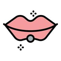 Perle Lippen Piercing Symbol Farbe Umriss Vektor