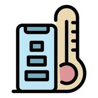 avlägsen och termometer ikon Färg översikt vektor