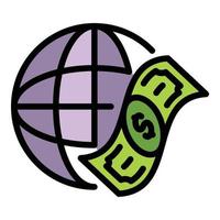 global pengar kontanter ikon Färg översikt vektor