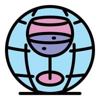 Glas und Globus Symbol Farbe Umriss Vektor