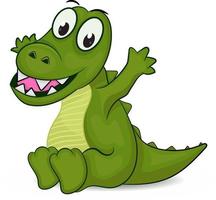 tecknad serie rolig krokodil sitta och leende och händer upp vektor
