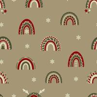 nahtloses weihnachtsmuster. Hintergrund mit Regenbogen, Schneeflocken. Perfekt für Geschenkpapier, Grußkarten, Textilien vektor