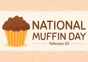 nationell muffin dag på februari 20:e med choklad chip mat klassisk muffins utsökt i platt tecknad serie hand dragen mall illustration vektor