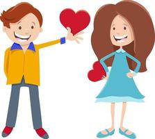 Valentinskarte mit Mädchen- und Jungencharakteren vektor