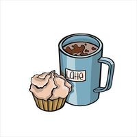 kaffe råna och muffin med grädde illustration vektor