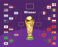 Halbfinal-Fußballländer-Flaggenemblem mit WM-Trophäen-Symboldesign Fußball-Endvektor-Ländermannschaftsillustration vektor