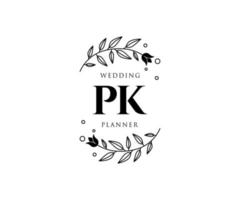 pk initialen brief hochzeitsmonogramm logos sammlung, handgezeichnete moderne minimalistische und florale vorlagen für einladungskarten, save the date, elegante identität für restaurant, boutique, café im vektor