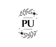 pu initialer brev bröllop monogram logotyper samling, hand dragen modern minimalistisk och blommig mallar för inbjudan kort, spara de datum, elegant identitet för restaurang, boutique, Kafé i vektor