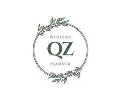 qz initialen brief hochzeitsmonogramm logos sammlung, handgezeichnete moderne minimalistische und florale vorlagen für einladungskarten, save the date, elegante identität für restaurant, boutique, café im vektor