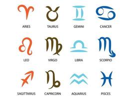 horoskop symboler. stjärna konstellationer av 12 zodiaken tecken. vektor illustration av svart astro tecken för kalender, horoskop isolerat på en bakgrund