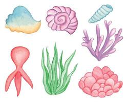 Aquarell unter dem Meer-Clipart-Set vektor