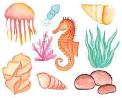 Aquarell unter dem Meer-Clipart-Set vektor