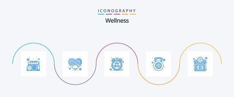 Wellness Blue 5 Icon Pack inklusive Wiegen. Maschine. Herz. Fitness. Wasserkocher Glocke vektor