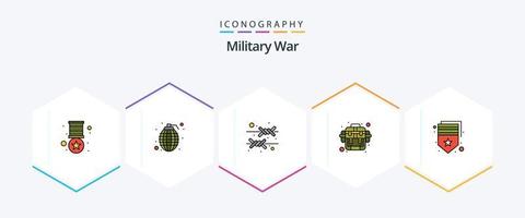 Military War 25 Filledline Icon Pack inklusive Armee. Camping. Grenze. Tasche. Armee vektor