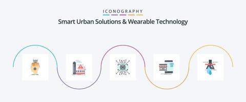 smart urban lösningar och wearable teknologi platt 5 ikon packa Inklusive plagg. lins. luft. öga. förstärkning vektor