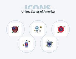 USA-Linie gefüllt Icon Pack 5 Icon Design. Schiene. Wagen. Staatshaus. USA. Unabhängigkeit vektor