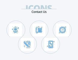 Kontaktieren Sie uns blaues Icon Pack 5 Icon Design. Zeit. Telegramm. Email. Telefon. Fax vektor