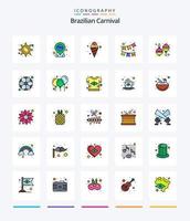 kreativer brasilianischer Karneval 25 Zeilen gefülltes Icon Pack wie Musik. Instrument. Creme. Ornament. Feier vektor