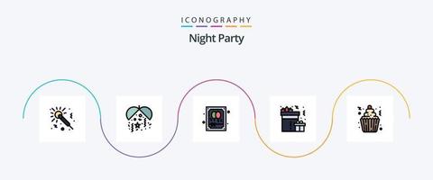 Nachtparty-Line-Flat-5-Icon-Pack mit Cupcake. Kuchen. Ballon. Party. Feier vektor