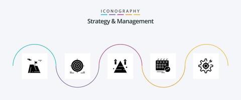 strategi och förvaltning glyf 5 ikon packa Inklusive datum. utnämning. mål. topp. pil vektor