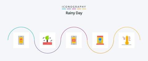 regnerisches flaches 5-Icon-Paket einschließlich regnerisch. Wolke. Handy, Mobiltelefon. Maschine. Trockner vektor