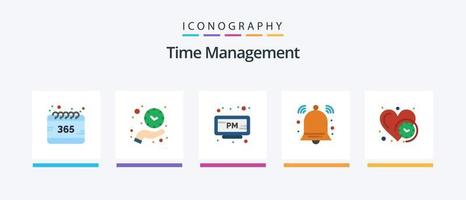 tid förvaltning platt 5 ikon packa Inklusive klocka. underrättelse. spara tid. klocka. tid. kreativ ikoner design vektor