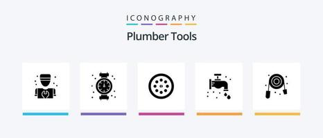 Klempner Glyphe 5 Icon Pack inklusive Mechanik. Installation. Auszieher. Klempner. Wasserhahn. kreatives Symboldesign vektor