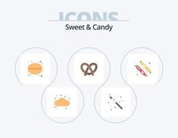 süßes und süßes flaches Icon-Pack 5-Icon-Design. Mäusespeck. Camping. Nachtisch. Brezel. brot vektor