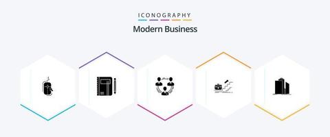 Modern Business 25 Glyphen-Icon-Pack inklusive Social. Hierarchie. Notizblock. Kommunikation. Team vektor