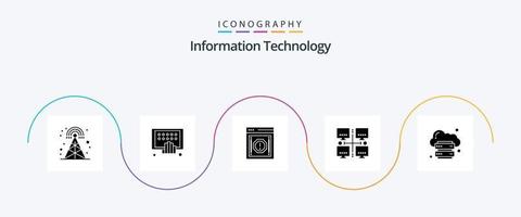 information teknologi glyf 5 ikon packa Inklusive nätverk. lan. läsplatta. område. underrättelse vektor