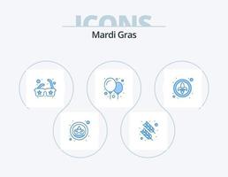 Mardi Gras blau Icon Pack 5 Icon Design. Lys. Festival. Gläser. Dekor. Luftballons vektor