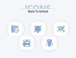 zurück zur Schule blau Icon Pack 5 Icon Design. Deckel. Karte. Licht. Globus. Ausbildung vektor