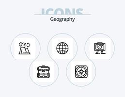 Geografie-Line-Icon-Pack 5 Icon-Design. Karte. Globus. Helligkeit. Position. Ziel vektor