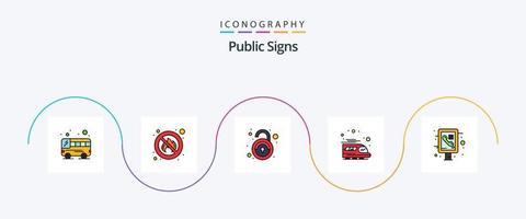 öffentliche zeichen linie gefüllt flach 5 icon pack einschließlich öffentlichkeit. Information. Freischalten. Infografik. Zug vektor