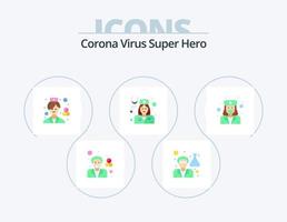 Corona-Virus Superheld Flat Icon Pack 5 Icon Design. Stethoskop. Arzt. Wissenschaftler. Apotheker. Gesundheit vektor