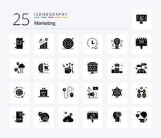 marknadsföring 25 fast glyf ikon packa Inklusive innehåll. hjärna. kreativ. Kolla på. marknadsföring vektor