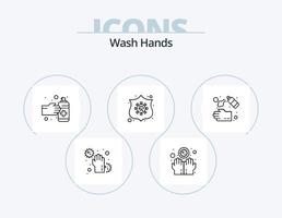 Hände waschen Linie Icon Pack 5 Icon Design. Hände. Schild. Desinfektionsmittel. sichern. sprühen vektor