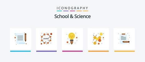 skola och vetenskap platt 5 ikon packa Inklusive innehåll. Glödlampa. vetenskap. atom. kreativ ikoner design vektor