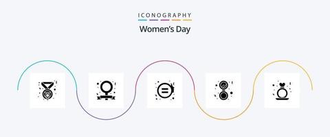 Womens Day Glyph 5 Icon Pack inklusive Herz. solide. Gleichwertigkeit. Spiegel. Badezimmer vektor