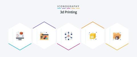 3d utskrift 25 platt ikon packa Inklusive mapp. 3d. d kubik modellering. kub. d vektor