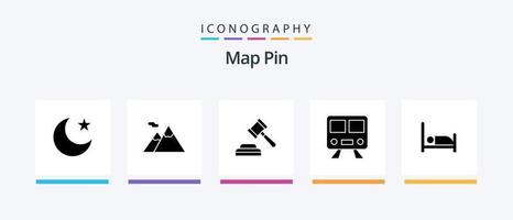 Map Pin Glyph 5 Icon Pack inklusive . geduldig. Gesetz. Bett. Zug. kreatives Symboldesign vektor