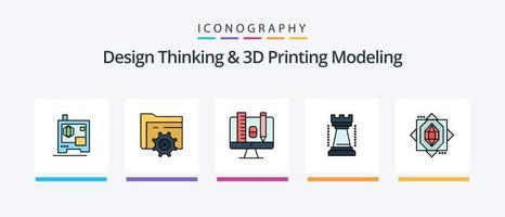 Design Thinking und D Printing Modeling Line gefüllt 5 Icon Pack inklusive Setting. Auge. Prototyp. Skizzierung. visuell. kreatives Symboldesign vektor