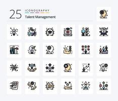 Talentmanagement 25 Zeilen gefülltes Icon Pack inklusive Video. Grad. Kommunikation. Universität. Hut vektor