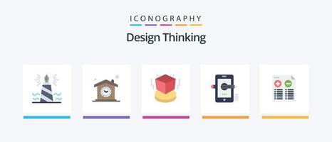 design tänkande platt 5 ikon packa Inklusive penna. utbildning. klocka. design. kub. kreativ ikoner design vektor