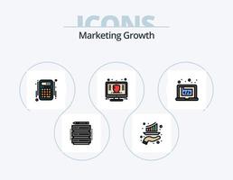 Marketing-Wachstumslinie gefüllt Icon Pack 5 Icon Design. Diagramm. Video. Monitor. suchen. Einkaufen vektor