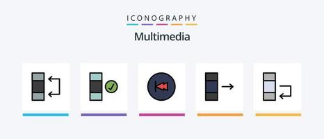 multimedia linje fylld 5 ikon packa Inklusive . Sök. fram. data. utbyta. kreativ ikoner design vektor