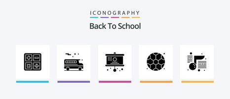 Back to School Glyph 5 Icon Pack inklusive Schule. Notiz. Diagramm. Musik. zurück zur Schule. kreatives Symboldesign vektor