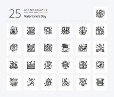 valentines dag 25 linje ikon packa Inklusive gåva. kärlek. kommunikation. reste sig. smekmånad vektor
